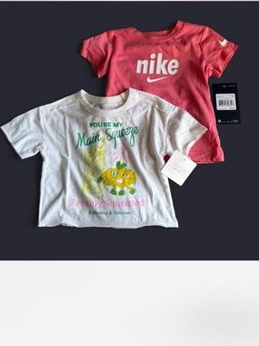 Nike Pink Logo Tee & Grayson Mini White Graphic 'Main Squeeze' Tee